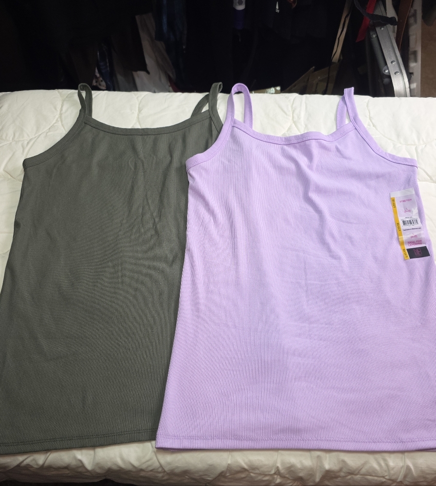 No Boundaries Ribbed Cami 2-Pack Lavender Olive Green Large L (11–13) NWT Layeri